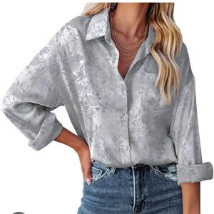 Zeagoo silver floral top size L